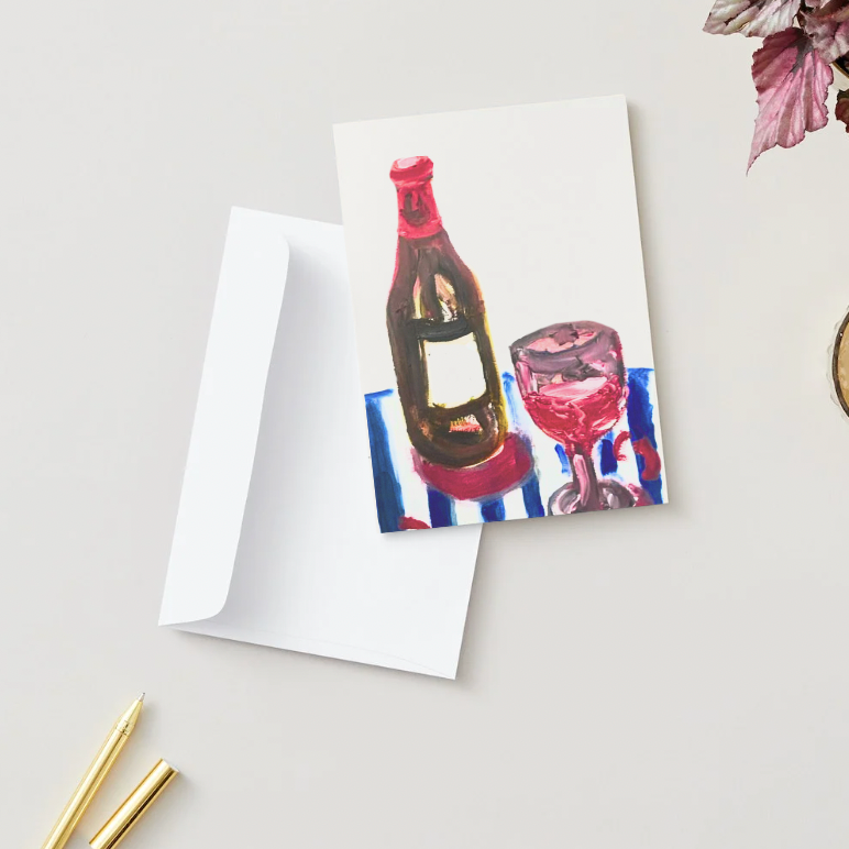 Wine Bottle & Glass Greeting Card