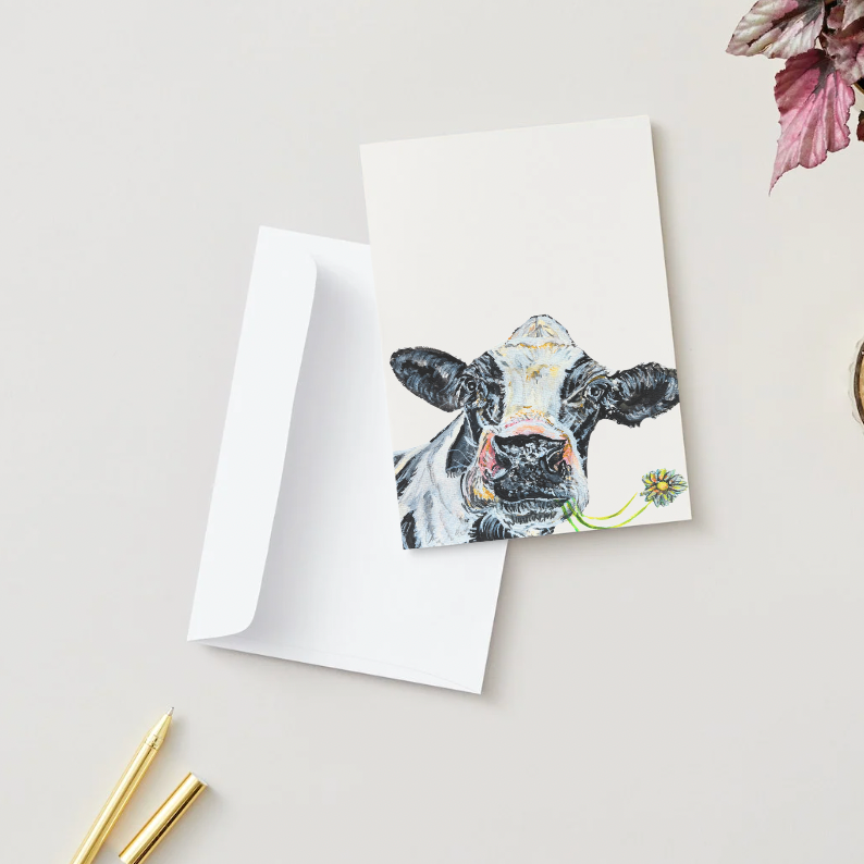 Cow with Dandelion Greeting Card