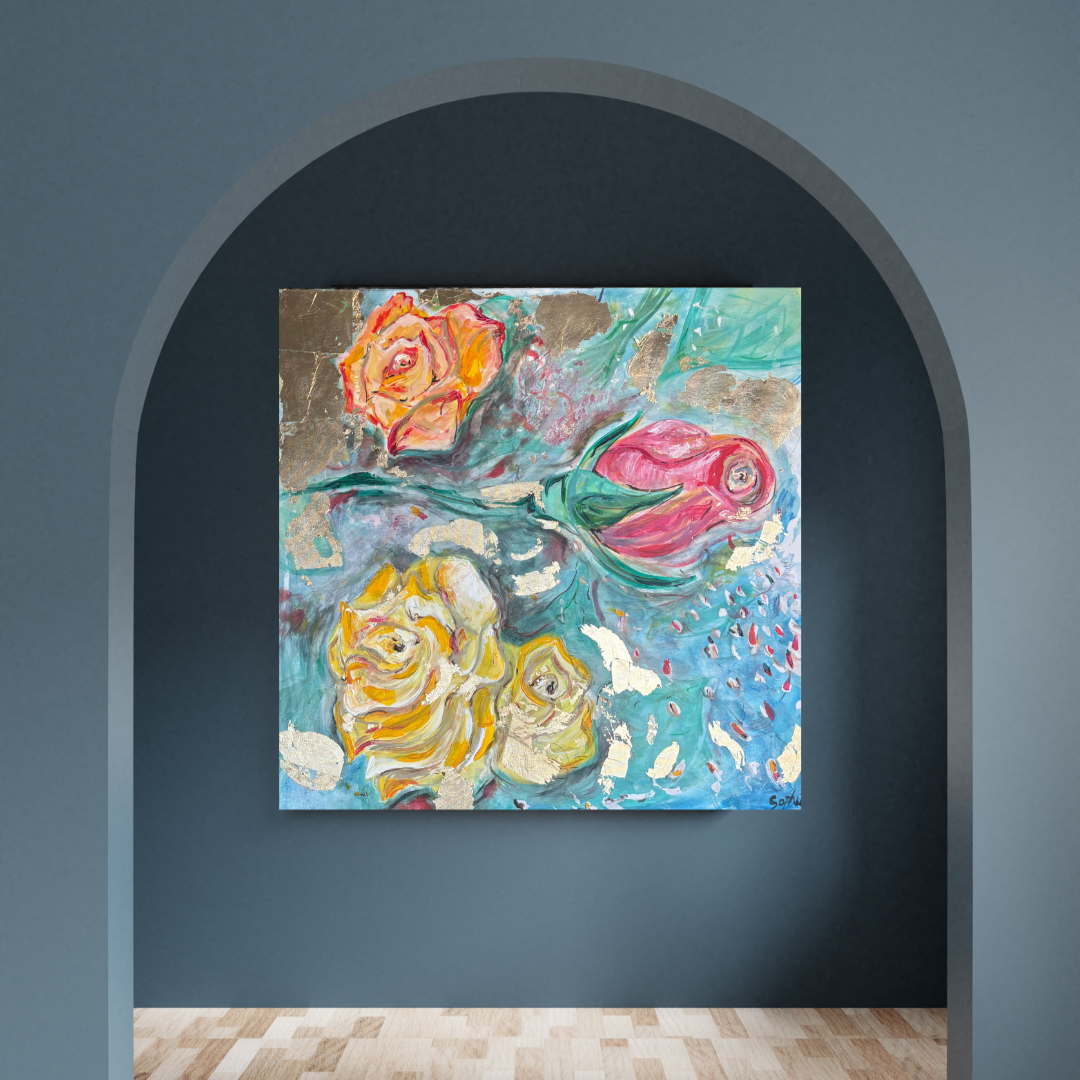 “Golden Drift” – Original Mixed Media Floral Painting