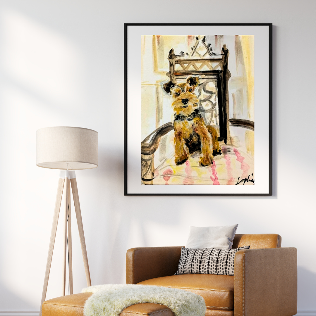 “The Throne” – Original Dog Portrait in Watercolour & Ink