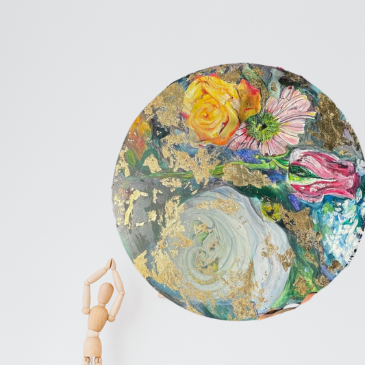 “Golden Bloom” – Original Round Mixed Media Painting