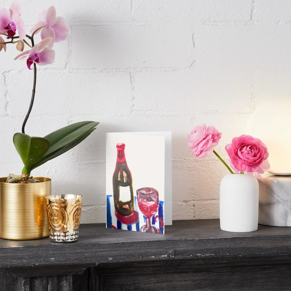 Wine Bottle & Glass Greeting Card