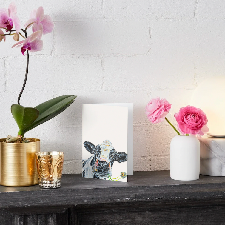 Cow with Dandelion Greeting Card